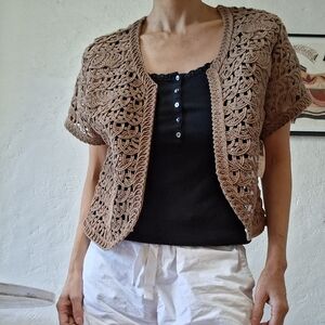 Coldwater Creek Brown Crocheted Cardigan